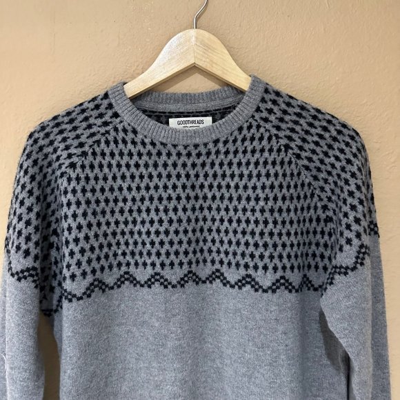 Goodthreads 100% Lambswool Fair Aisle Mens Size Medium Gray Sweater Cozy Holiday - Picture 3 of 9